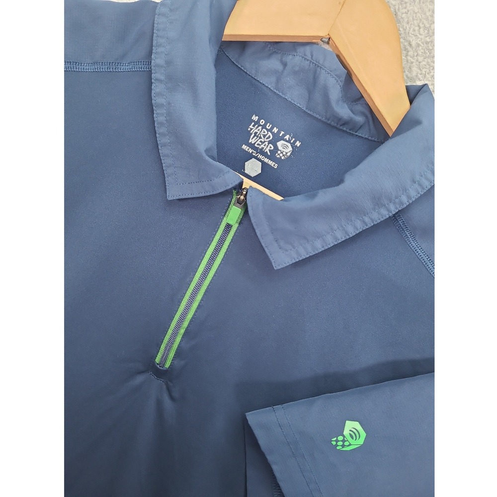 Mountain Hardwear Mens M Navy Blue Green 1/4 Zip Short Sleeve Performance Polo